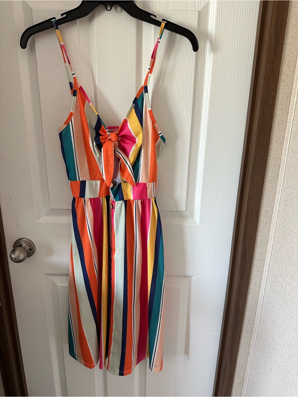 Womens Multicolor Striped One-Piece Summer Dress with peek a boo midsection
